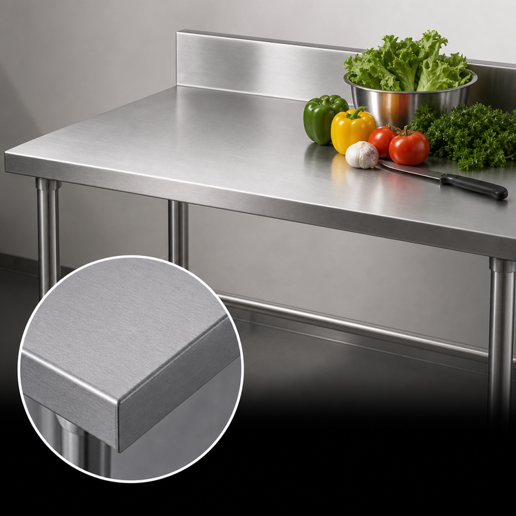 Product image #3 for Corner Stainless Steel Work Table with 5-Inch Backsplash, 30 x 30 Inches, 14-Gauge 304 Top