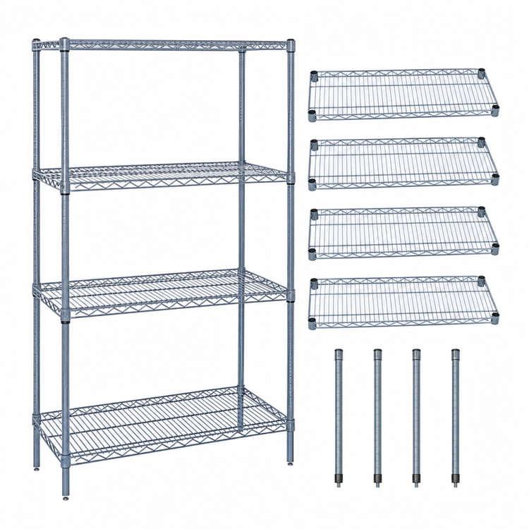 Product image #3 for Quantum 42 Inch x 18 Inch x 74 Inch Wire Shelving Starter Kit, 4 Shelves, Gray Epoxy Antimicrobial Finish