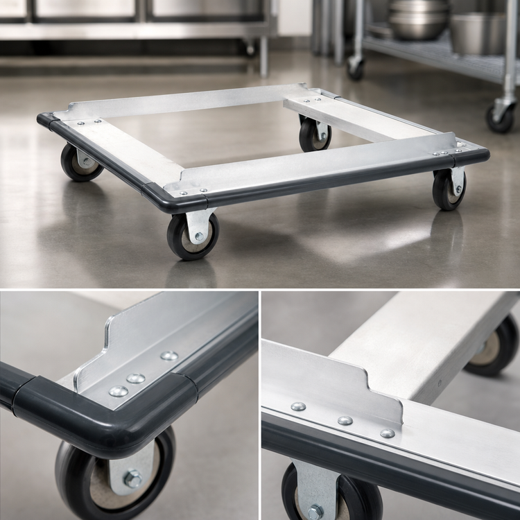 Product image #3 for Metro Super Erecta Aluminum Stock Truck Dolly, 48"W x 24"D, Wraparound Bumper, 6P/BL6P Casters