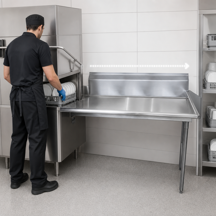 Product image #3 for Advance Tabco Right-Hand Straight Clean Dish Table, 71 x 30 Inches, 10-1/2 Inch Backsplash, 16/304 Stainless Steel