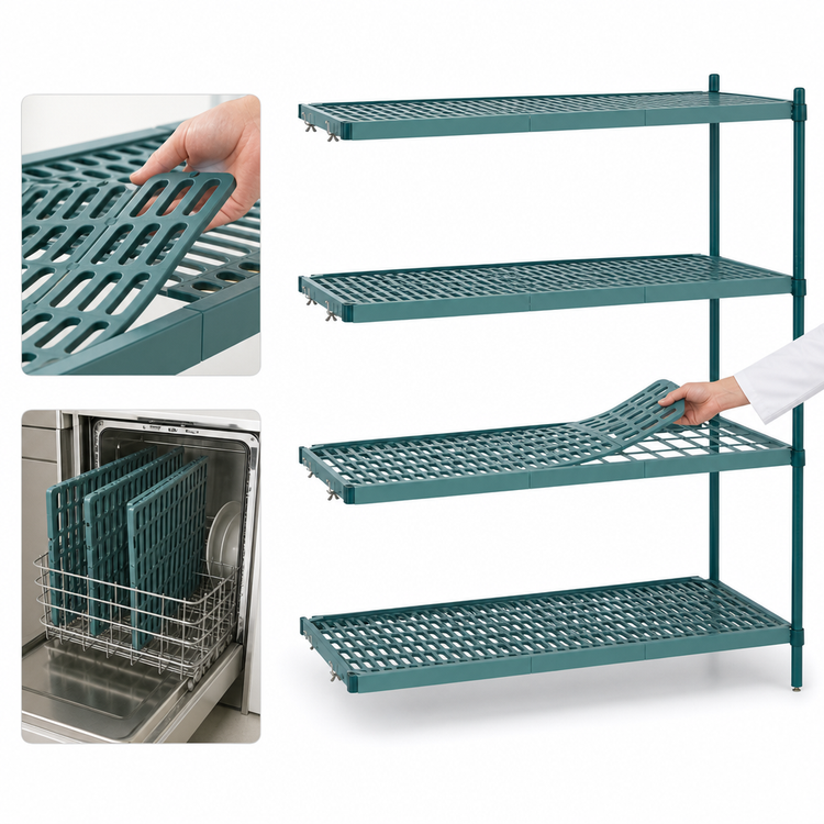 Product image #3 for Metro Super Erecta Pro 4-Shelf Stationary Polymer Shelving Add-On Unit, 18 x 42 x 63 Inches, Louvered, Green