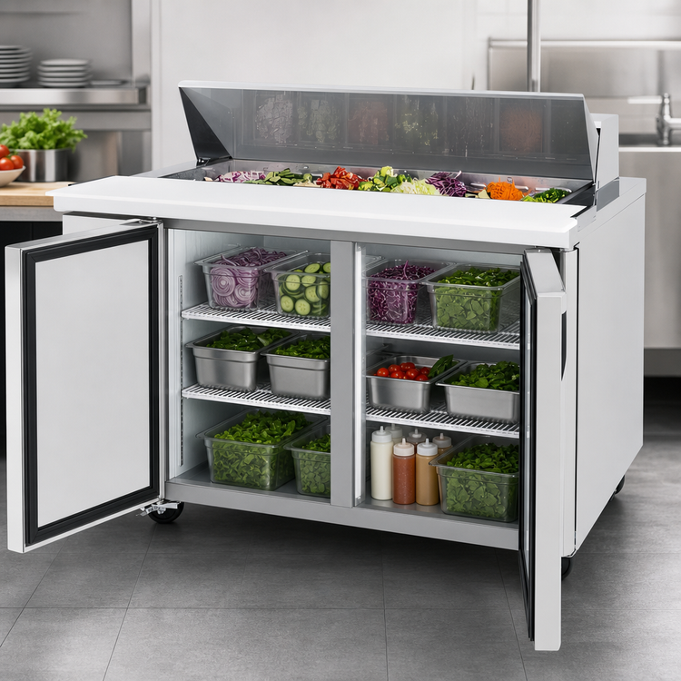 Product image #3 for Turbo Air J Series 59-Inch Two-Section Sandwich/Salad Prep Table with 14-Pan Top, Side-Mount Self-Contained Refrigeration