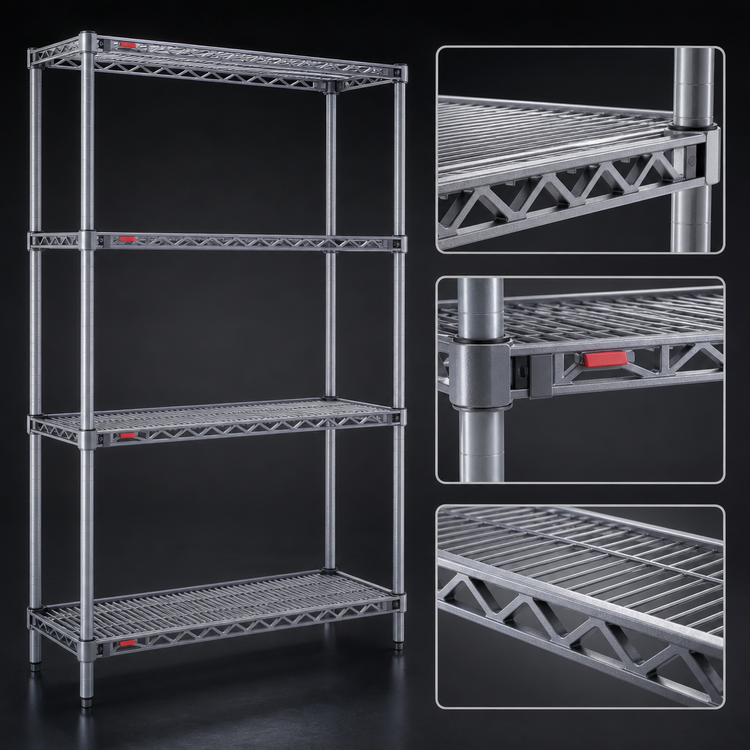Product image #3 for Eagle Group Valu-Master 4-Tier Starter Wire Shelving Unit, 42 x 18 x 63 Inches, Pewter Gray Epoxy