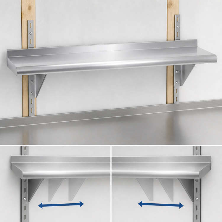Product image #3 for Advance Tabco 24" W x 12" D Wall-Mounted Stainless Steel Shelf, 18-Gauge Satin Finish