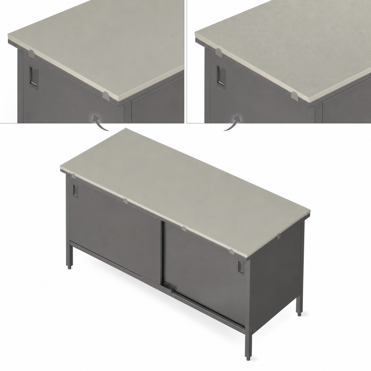 Product image #3 for John Boos Enclosed Base Poly Top Work Table with Sliding Doors, 72-Inch x 30-Inch, 3/4-Inch Top
