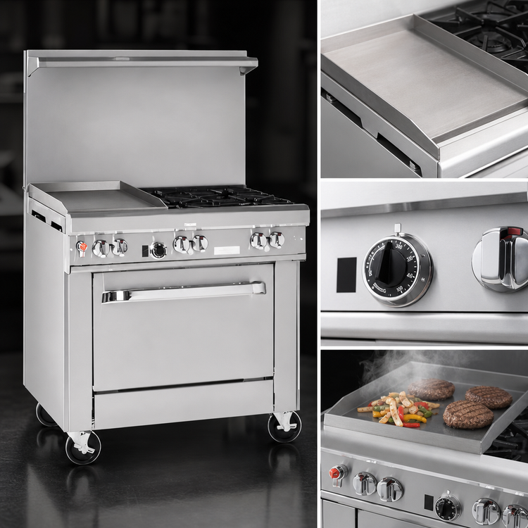 Product image #3 for Ultimate 36-Inch Commercial Gas Range with 24-Inch Thermostatic Griddle and Cabinet Base