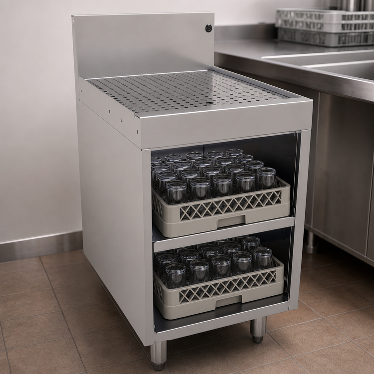 Product image #3 for Glastender Underbar Stainless Steel Glass Rack Storage Unit with Drainboard Top and Open Front Base, 18-Inch W x 24-Inch D