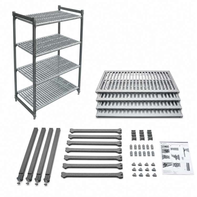 Product image #3 for Cambro Camshelving Basics Plus 4-Shelf Stationary Starter Unit, 24" Deep x 42" Wide x 72" High, Brushed Graphite