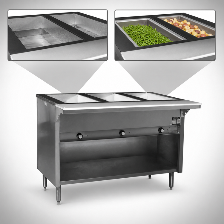 Product image #3 for Spec-Master Electric Hot Food Table with Open Base and (2) 12" x 20" Wet or Dry Wells, 33" Wide