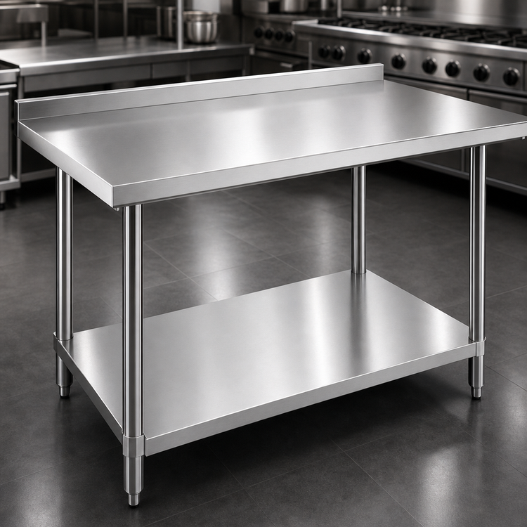 Product image #3 for 72 Inch x 30 Inch 304 Stainless Steel Work Table with Undershelf and 2 Inch Rear Backsplash
