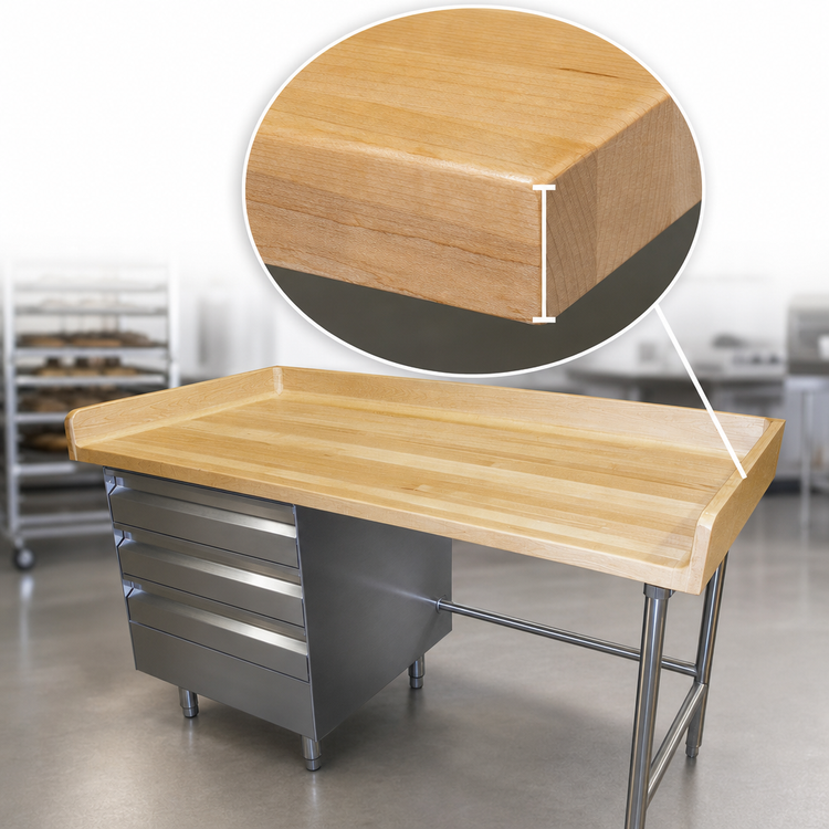 Product image #3 for Advance Tabco 96-Inch x 30-Inch Wood Top Bakers' Table with Left-Side Drawer Tiers