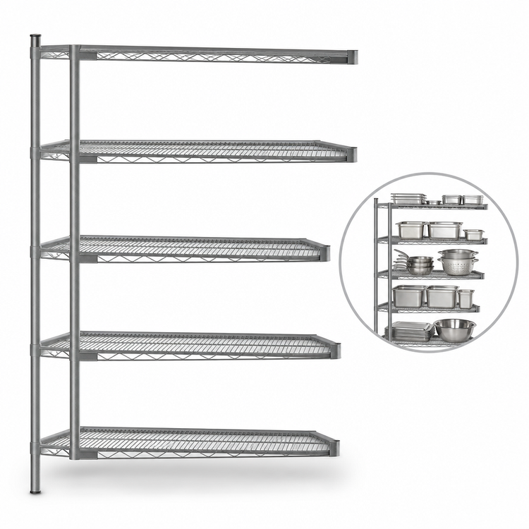 Product image #3 for Eagle Valu-Master 5-Tier Add-On Wire Shelving Unit, 60 x 21 x 74 Inches, Pewter Gray Epoxy
