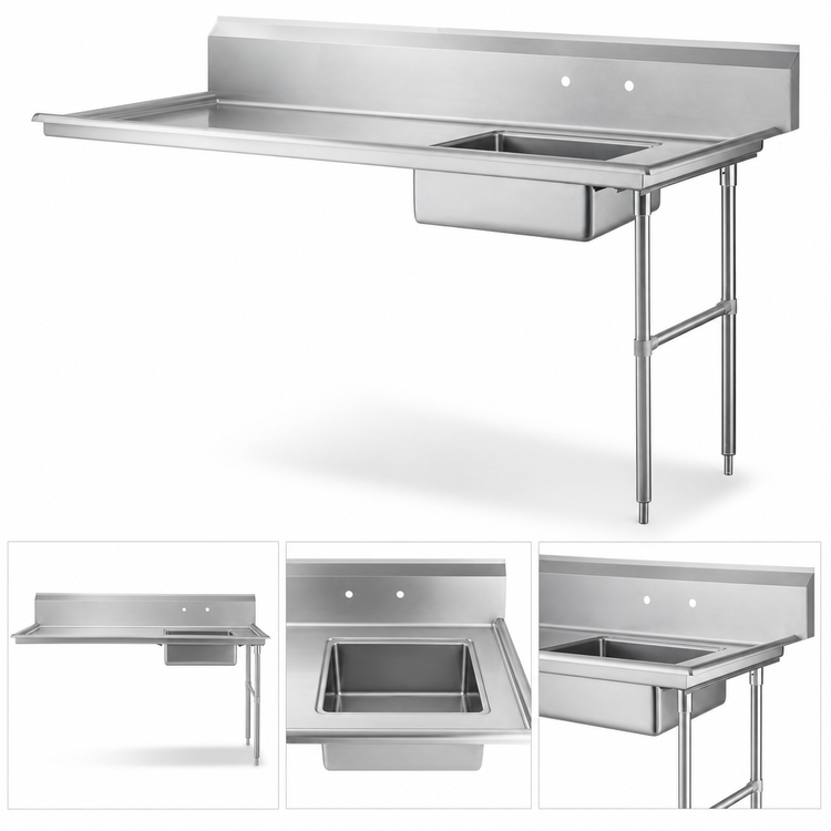 Product image #3 for Omcan USA 72-Inch Straight Soiled Dish Table with Right-Side Sink, Stainless Steel