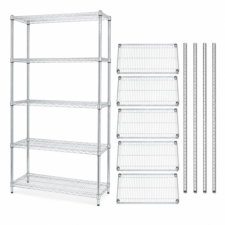 Product image #3 for Quantum 60"W x 12"D x 74"H Stationary Wire Shelving Starter Kit, 5 Shelves, 304 Stainless Steel