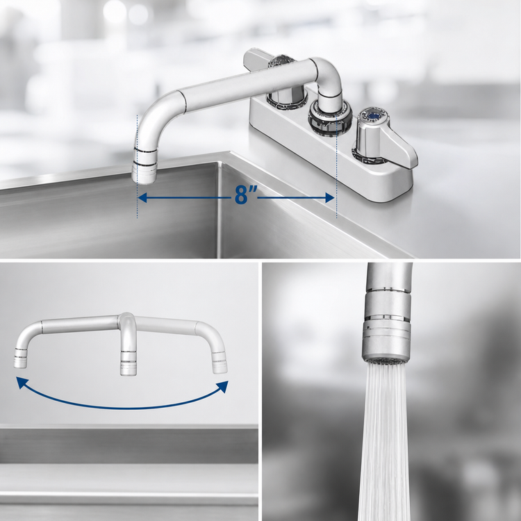 Product image #3 for equip 4" Centers Deck Mount Workboard Faucet with 8" Swing Nozzle