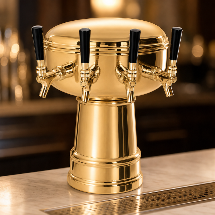 Product image #3 for Micro Matic Mushroom Draft Beer Tower with 4 Brass Faucets, Countertop, Air-Cooled, Polished Brass