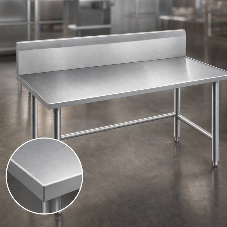 Product image #3 for Advance Tabco 144-Inch x 30-Inch 304 Stainless Steel Work Table with 10-Inch Backsplash and Open Base