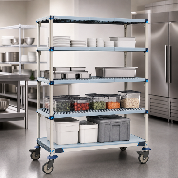 Product image #3 for MetroMax Q 48"W x 24"D x 80"H Mobile Hybrid Polymer/Wire Shelving Starter Unit, 5 Shelves
