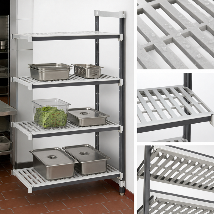 Product image #3 for Cambro Camshelving Elements XTRA 24" x 54" x 84" Stationary Add-On Unit, 4-Tier Vented Polymer Shelving