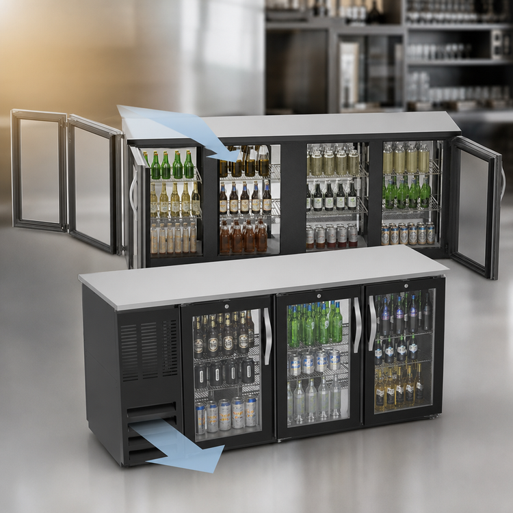 Product image #3 for Three-Section Pass-Thru Refrigerated Back Bar Storage Cabinet with 6 Glass Doors