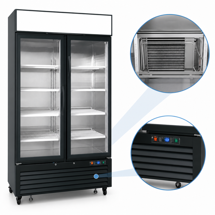 Product image #3 for Atosa Two-Section Glass Door Freezer Merchandiser, 28.5 Cu. Ft., Black, Bottom-Mount Self-Contained