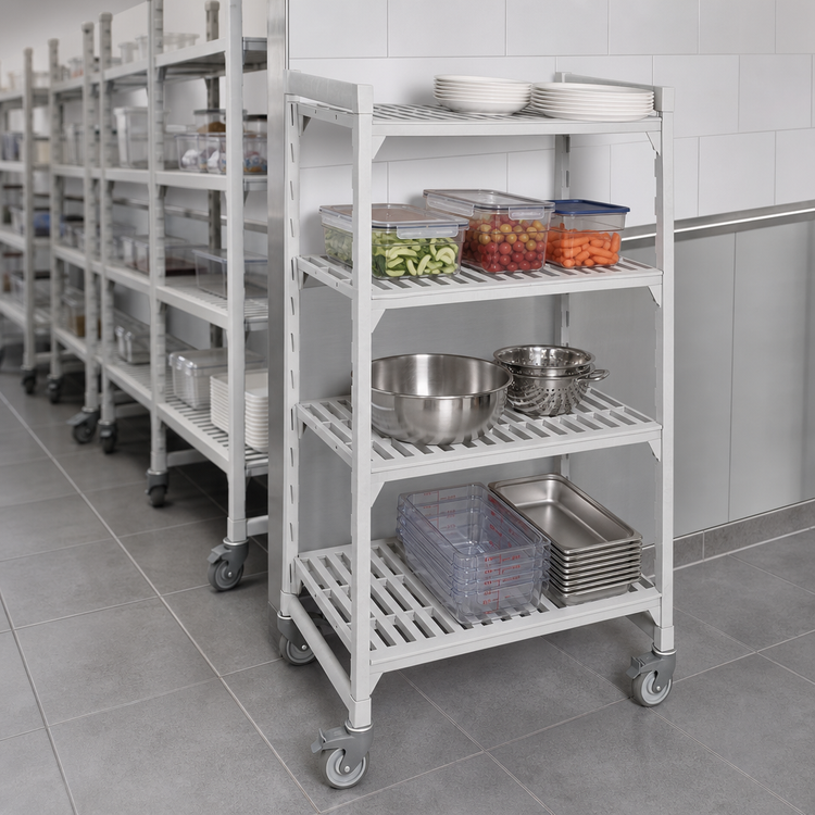 Product image #4 for Cambro Camshelving Premium High Density 4-Shelf Solid Mobile Starter Unit, 21 x 48 x 67-1/4 Inches, Speckled Gray