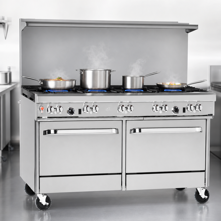 Product image #3 for Ultimate 60-Inch Gas Restaurant Range with 4 Open Burners, 24-Inch Charbroiler, and 2 Convection Ovens