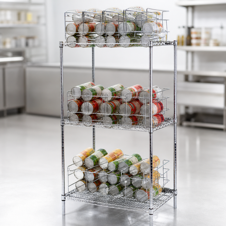 Product image #3 for Eagle Group 3-Tier Stationary Chrome-Plated Steel Can Rack Storage System for #10 Cans, 96-Can Capacity