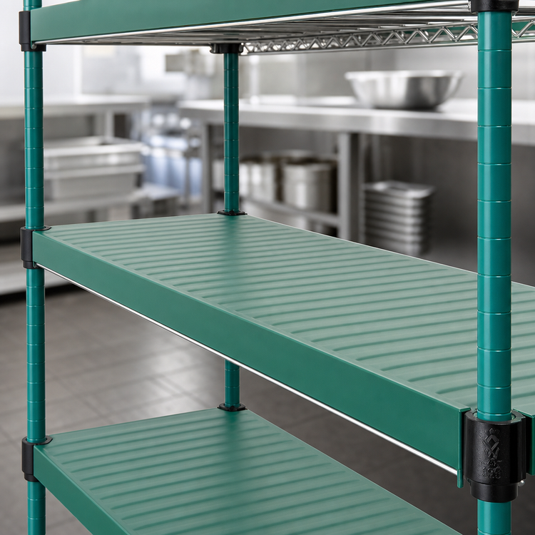 Product image #3 for QuadPlus 60 Inch x 18 Inch Solid Green Polymer Shelf Mat with Wire Quad-Adjust Frame