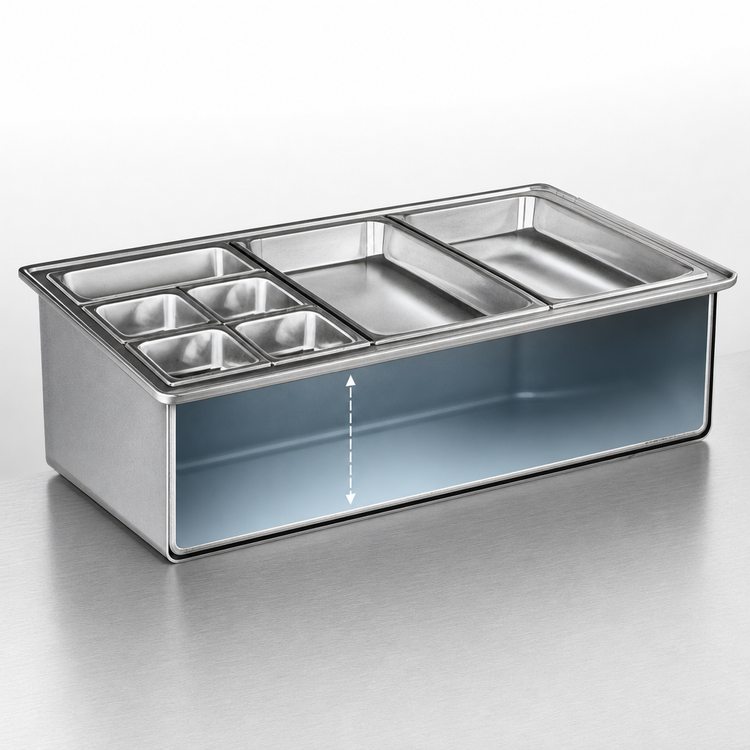 Product image #3 for Atlas Metal WICD-4 Deep 4-Pan Drop-In Cold Well with Stainless Steel Inner Liner