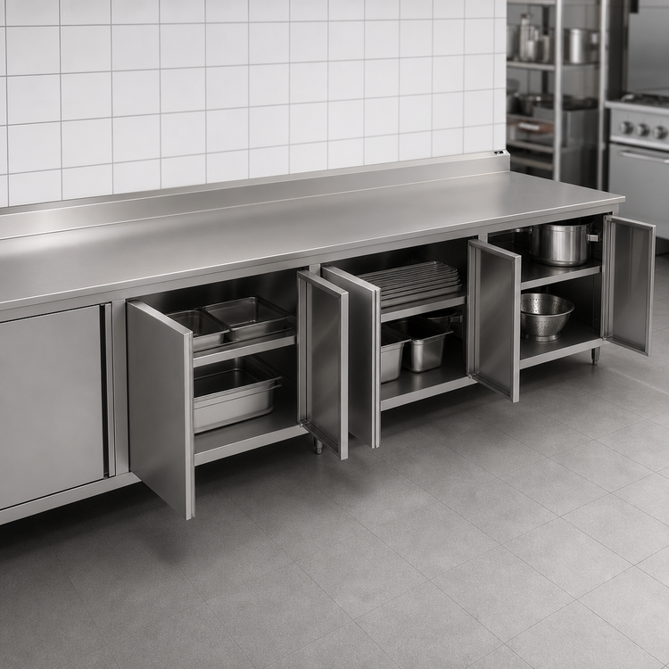 Product image #3 for John Boos 132" x 36" Enclosed Work Table with Hinged Doors and 5" Backsplash