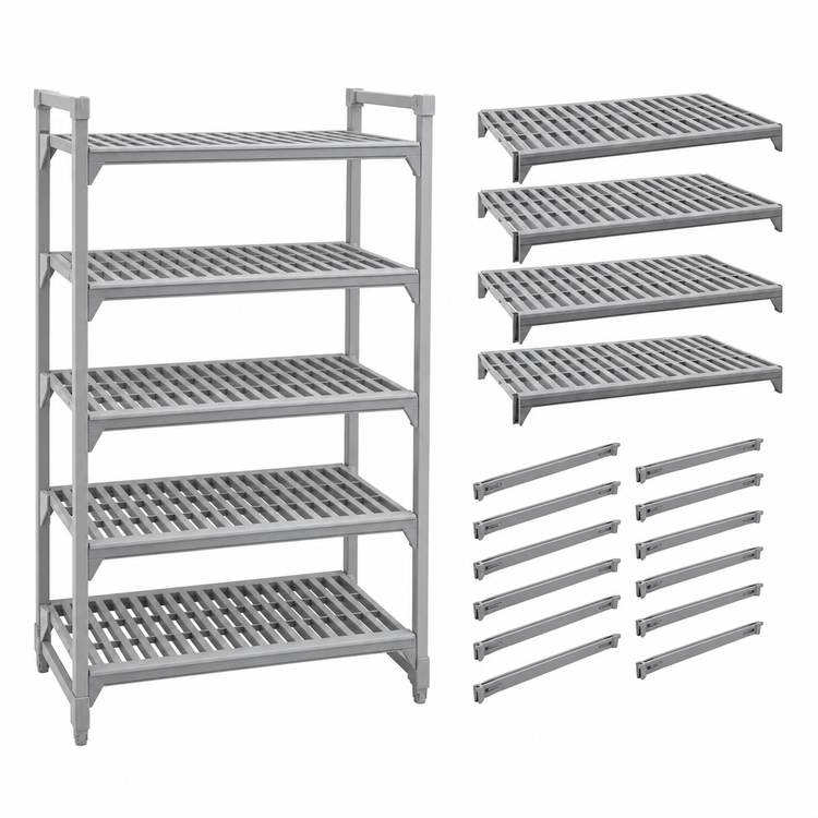 Product image #4 for Cambro Camshelving Premium 21 x 42 Inch 5-Shelf Vented Shelf Kit, Speckled Gray