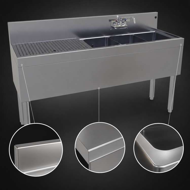 Product image #3 for Glastender Three-Compartment Stainless Steel Underbar Sink Unit with Left Drainboard, 60W x 19D