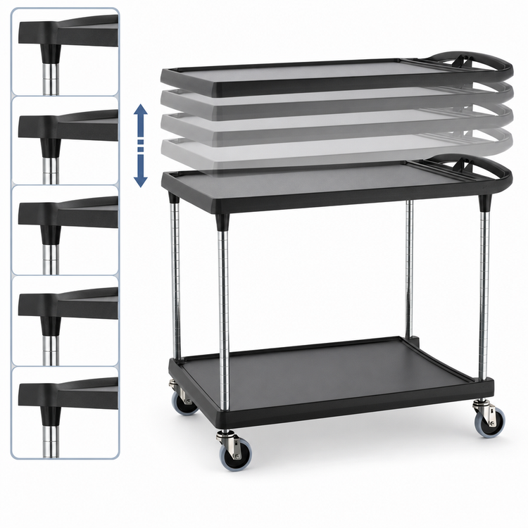 Product image #3 for Metro myCart Plus Series 2-Shelf Black Polymer Adjustable-Height Utility Cart