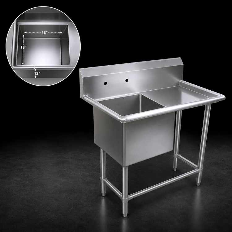 Product image #3 for John Boos Pro-Bowl 1-Compartment Stainless Steel Sink with 30-Inch Right Drainboard and 10-Inch Backsplash