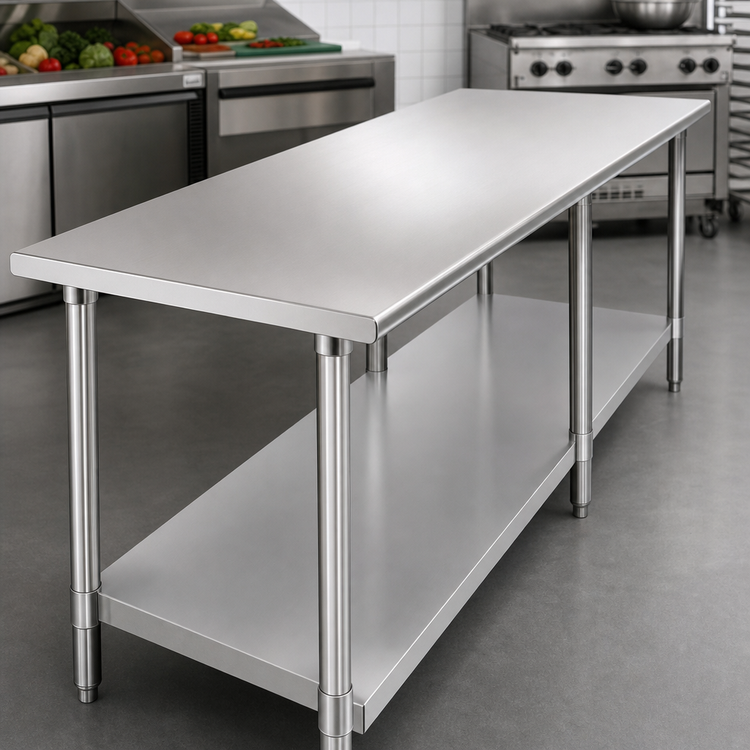 Product image #3 for Eagle Group Deluxe Series Stainless Steel Work Table with Adjustable Undershelf, 144" W x 36" D