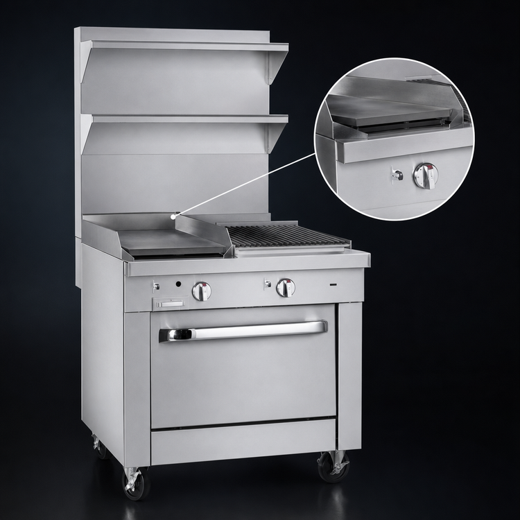 Product image #3 for Southbend Platinum Heavy Duty 36-Inch Commercial Gas Range with 24-Inch Griddle, 12-Inch Charbroiler and Cabinet Base
