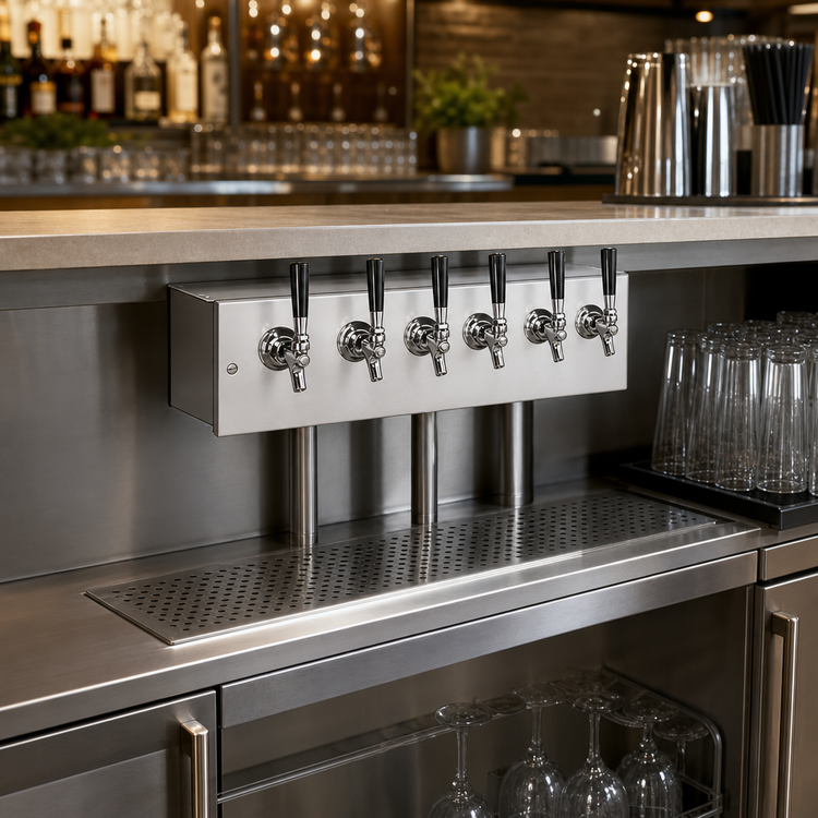 Product image #3 for Perlick 21-Inch Space Saver Underbar 6-Faucet Glycol-Cooled Beer Dispensing Head, Stainless Steel, Bottom Outlet