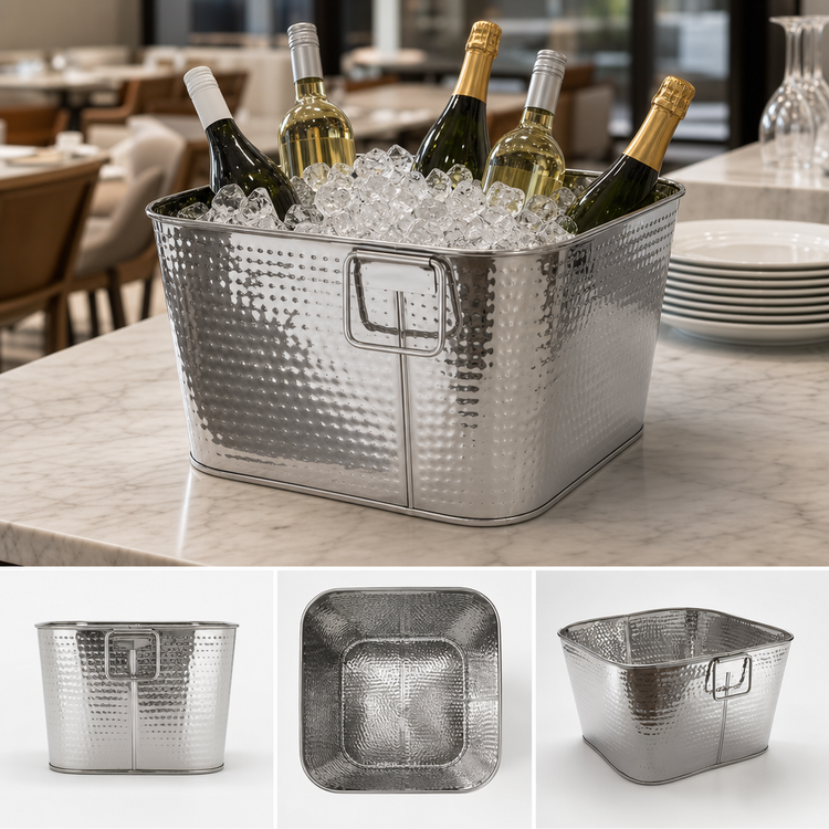 Product image #3 for American Metalcraft Square Stainless Steel Cooling Tub, 32.5 Qt, Hammered Finish