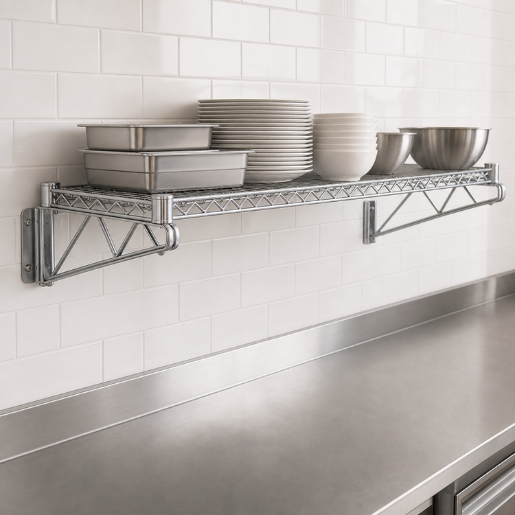 Product image #3 for Quantum Wall-Mount Cantilever Single Wire Shelf Kit, 60 x 12 Inches, Chrome Plated