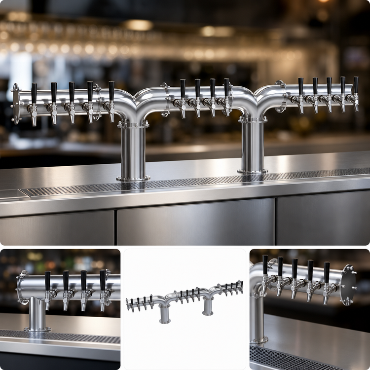 Product image #3 for Krowne Double Pipe Y-Tower 12-Faucet Glycol-Cooled Beer Tower, 60-Inch Overall Length