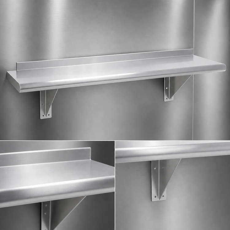 Product image #3 for Advance Tabco 72 Inch x 12 Inch Wall-Mounted Stainless Steel Shelf with Bullnose Front Edge