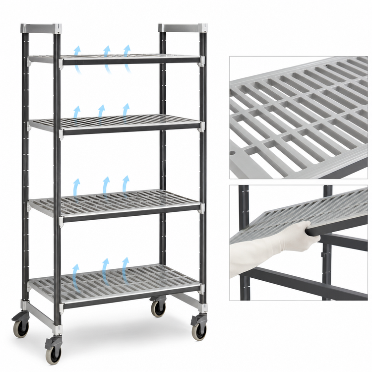 Product image #3 for Cambro Camshelving Elements XTRA 24" x 60" x 70-1/4" 4-Tier Mobile Starter Unit with Vented Shelves