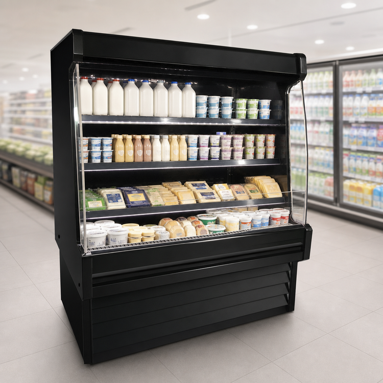 Product image #3 for Howard-McCray 35E Series Dairy Open Merchandiser Open-Air Cooler, 75" W x 60" H, Self-Contained Refrigeration, LED Shelves, Black