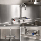 Thumbnail image #3 for BK Resources EVO-8SM-5G Splash-Mount Stainless Steel Faucet, 8-Inch Centers, 5-Inch Gooseneck Spout, Lead-Free, Ceramic Valves