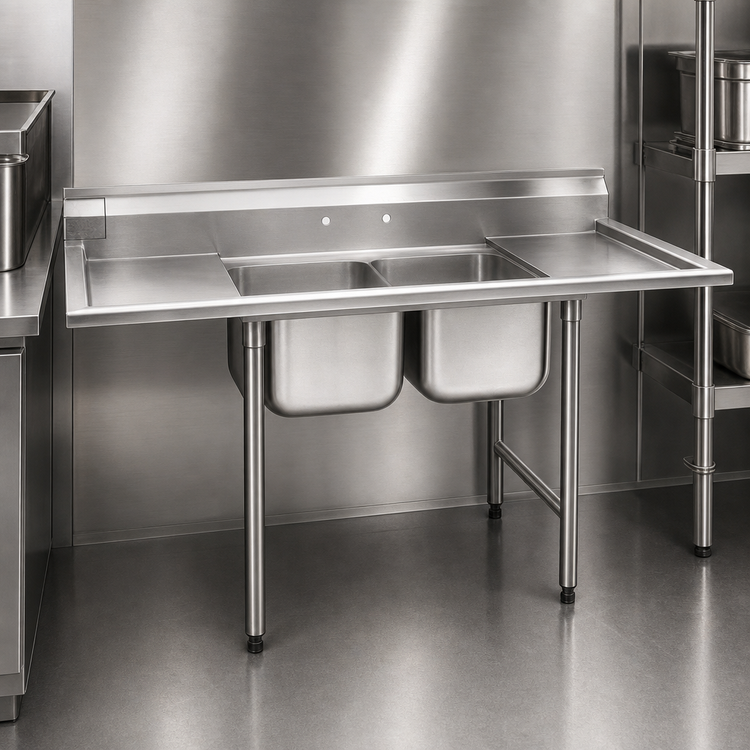 Product image #3 for Eagle 314 Series Two-Compartment 304 Stainless Steel Floor Sink with 18" x 24" Bowls, 45-1/2"W x 31-3/4"D