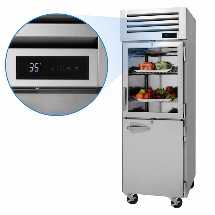 Product image #3 for Turbo Air PRO Series Stainless Steel One-Section Reach-In Refrigerator, 25.15 Cu. Ft., Combination Glass/Solid Half Doors, Top-Mount Self-Contained
