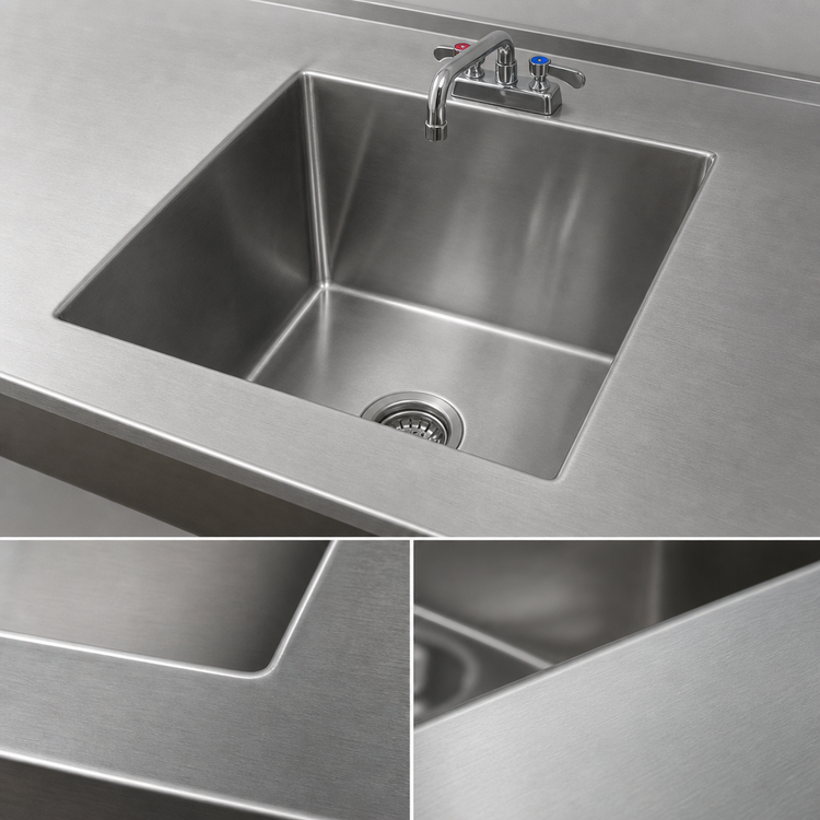 Product image #3 for Advance Tabco TA-11F Built-In Welded Single-Bowl Sink for Table Tops, 10 x 14 x 10 Inch Bowl, Faucet Included
