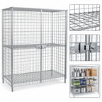 Thumbnail image #3 for Serv-Ware SC48SL-CWP 48" W x 25.6" D x 69.4" H Chrome Wire Security Cage Shelving Unit with Lockable Double Doors, 3 Shelves