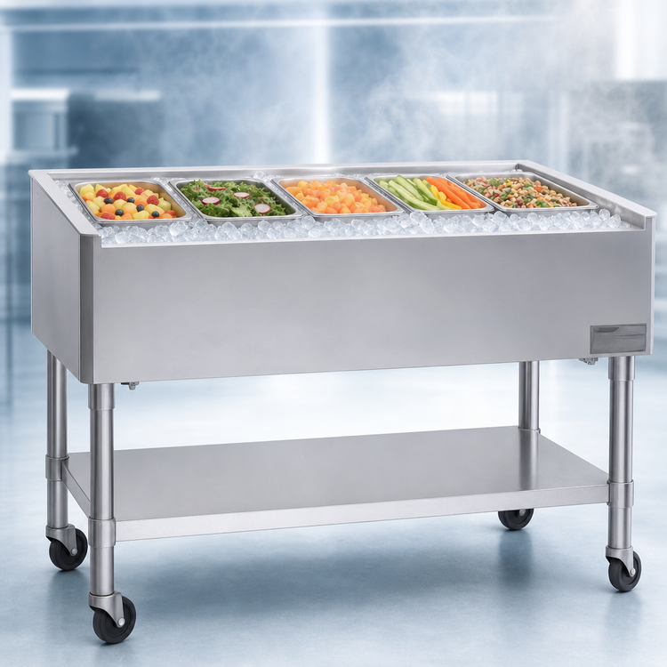 Product image #3 for Eagle Group Portable Open Base Ice Cooled 5-Pan Cold Pan Serving Counter, 81-1/2-Inch Wide